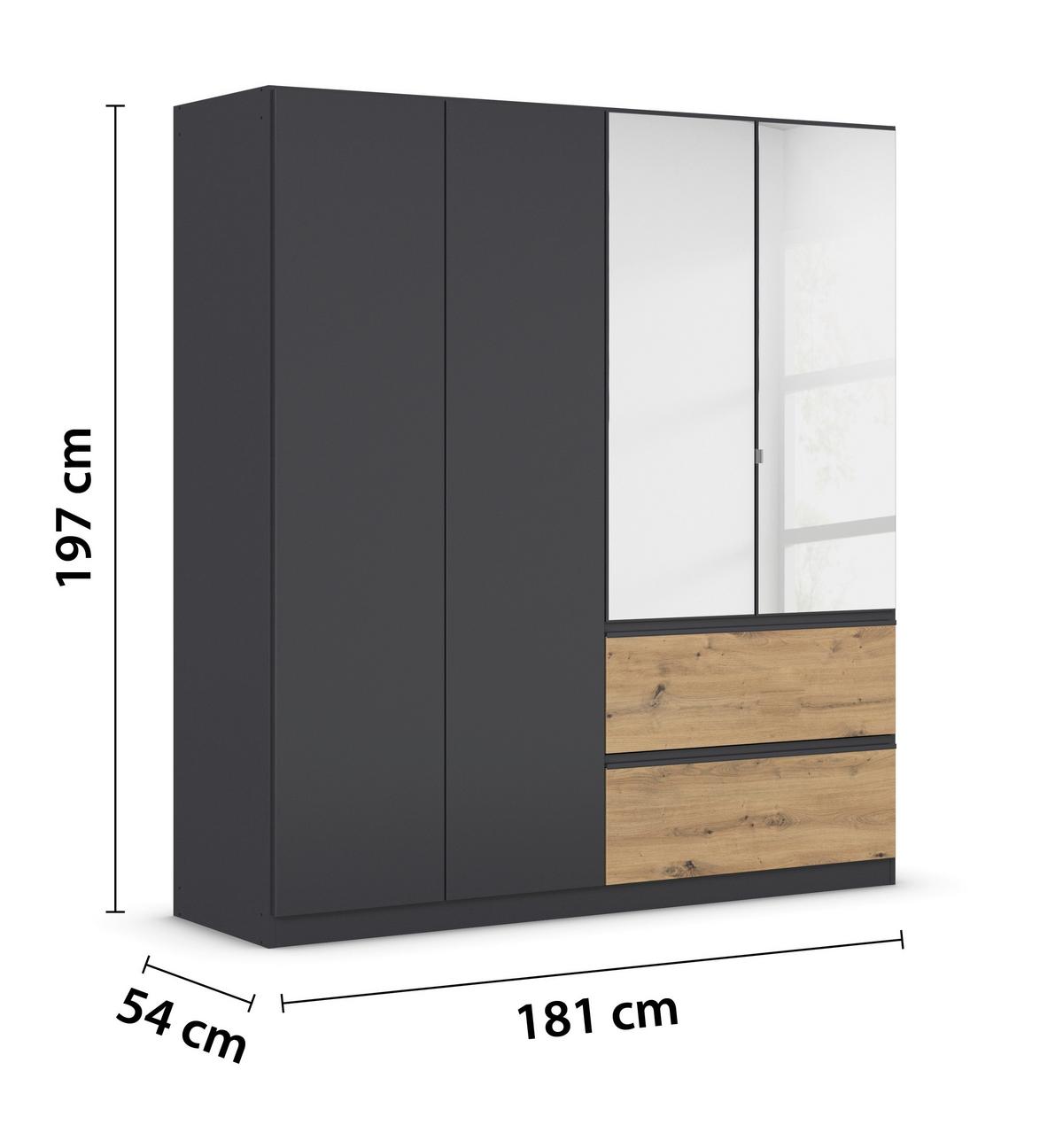 Drehtürenschrank Costa Eiche Artisan Dekor - Eiche Artisan/Grau, MODERN, Holzwerkstoff (181/197/54cm) - Rauch Möbel
