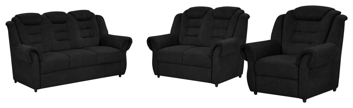 Sitzgarnitur 3-tlg. Boston Schwarz Chenille - Schwarz, KONVENTIONELL, Textil - Livetastic