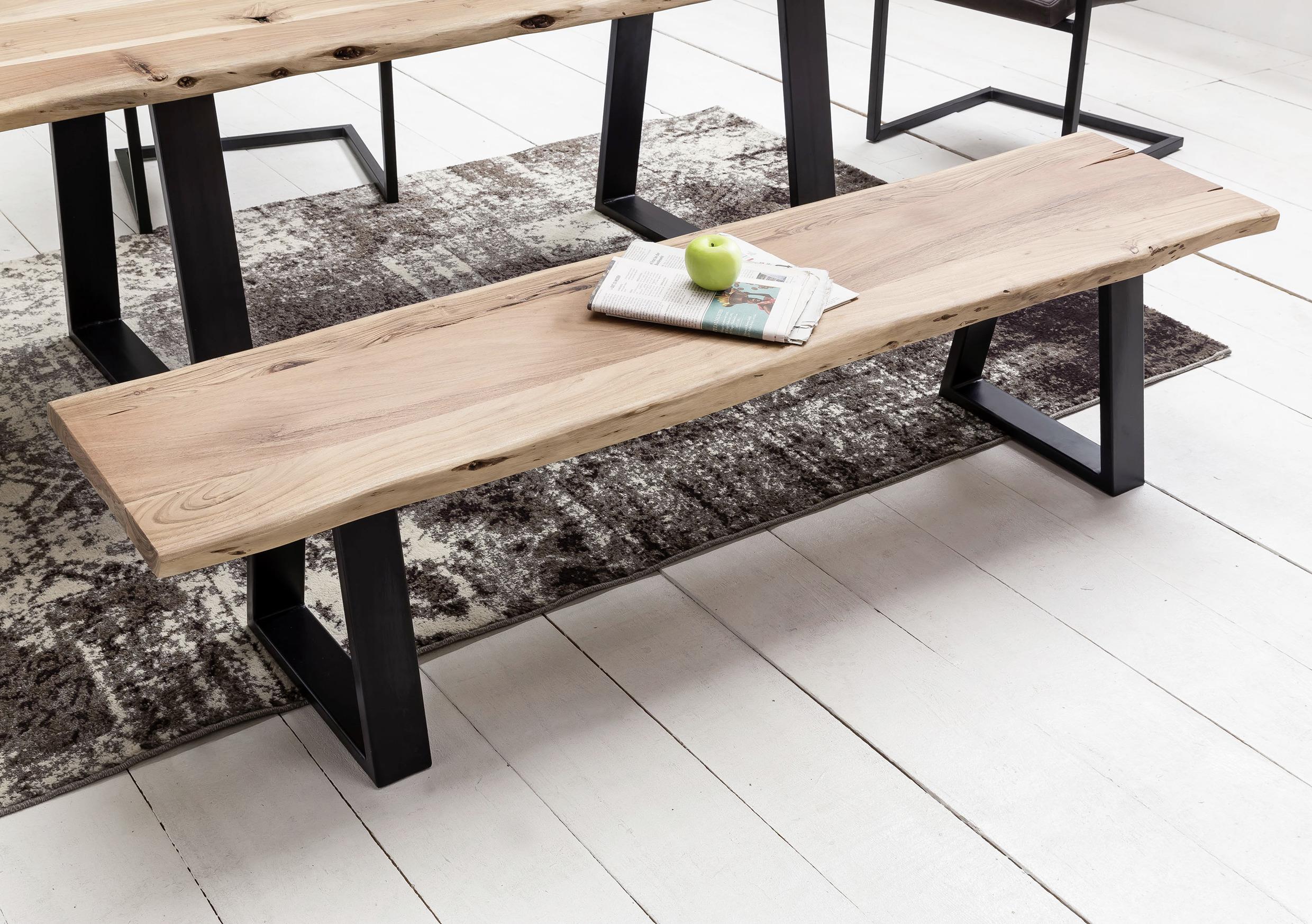 Lavica z masívneho dreva Gaya š: ca. 180cm - čierna/farba akácie, Design, kov/drevo (180/45/40cm) - MID.YOU