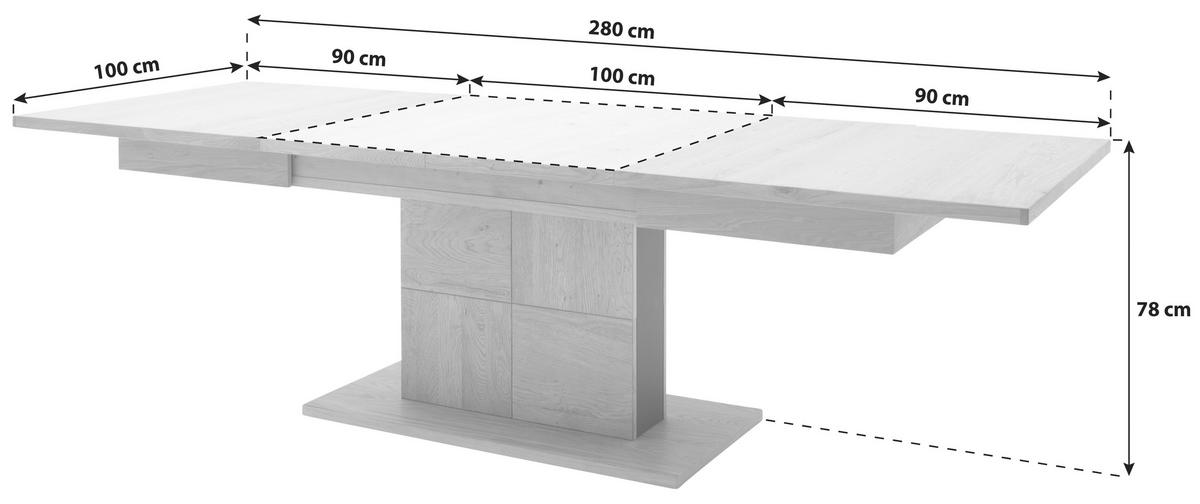 Esstisch Ausziehbar Valencia 180-280x100 Cm - Eiche Bianco/Anthrazit, Design, Holz/Holzwerkstoff (180-280/100/78cm) - MID.YOU