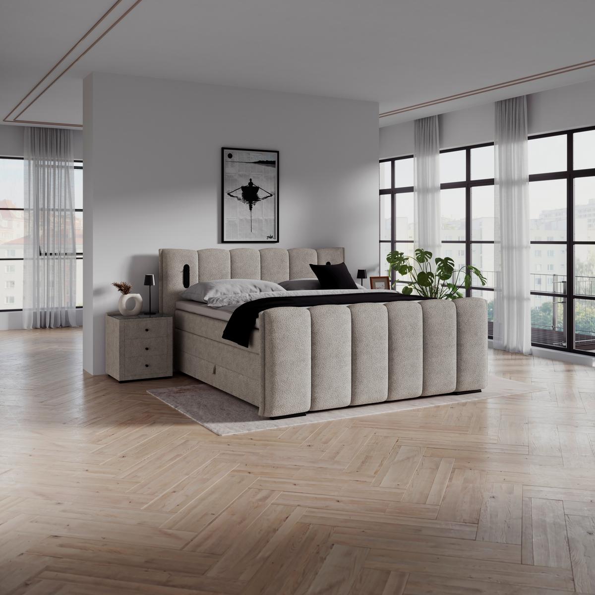 Boxspringbett Elysia inkl. Bettkasten 180x200 - Schwarz/Naturfarben, Trend, Holz/Holzwerkstoff (180/200cm) - Luca Bessoni