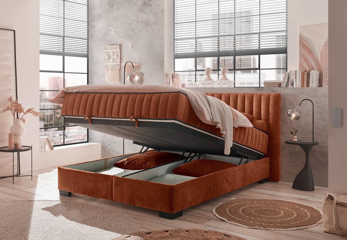 Boxbett Nagol C - Cognac/Schwarz, MODERN, Holzwerkstoff/Textil (160/200cm) - MID.YOU