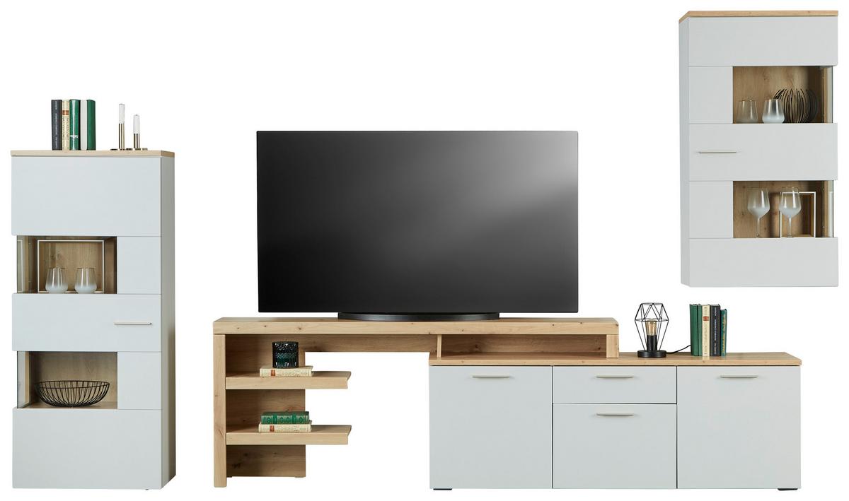TV-Element Twin B: 205-278,2 cm Hellgrau/Eiche Dekor - Silberfarben/Hellgrau, MODERN, Holzwerkstoff (205-278,2/68,2/37,2cm)