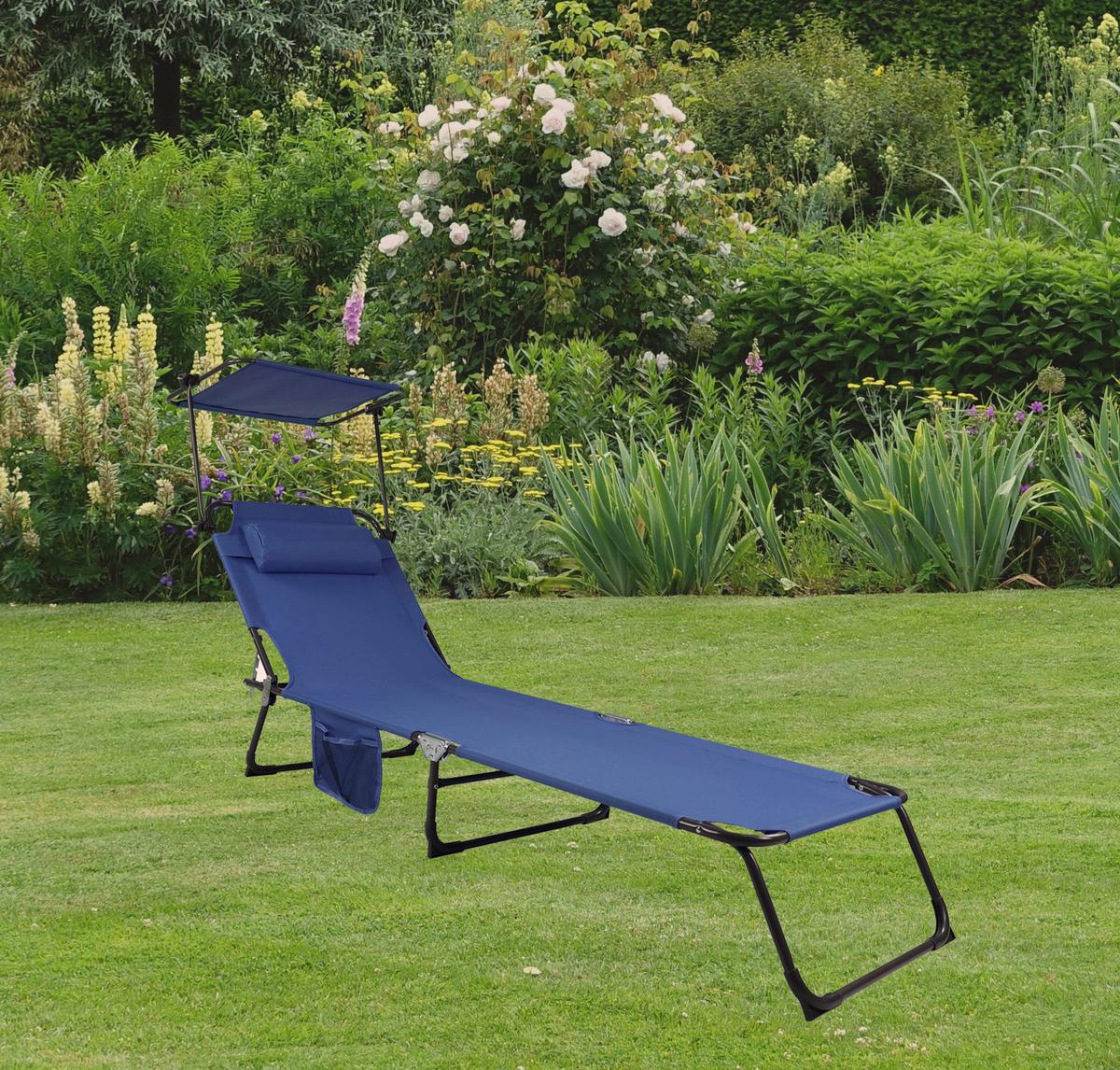 Gartenliege Bindox Stahl, Klappbar - Blau, MODERN, Kunststoff/Textil (55/24/185cm) - Ambia Garden