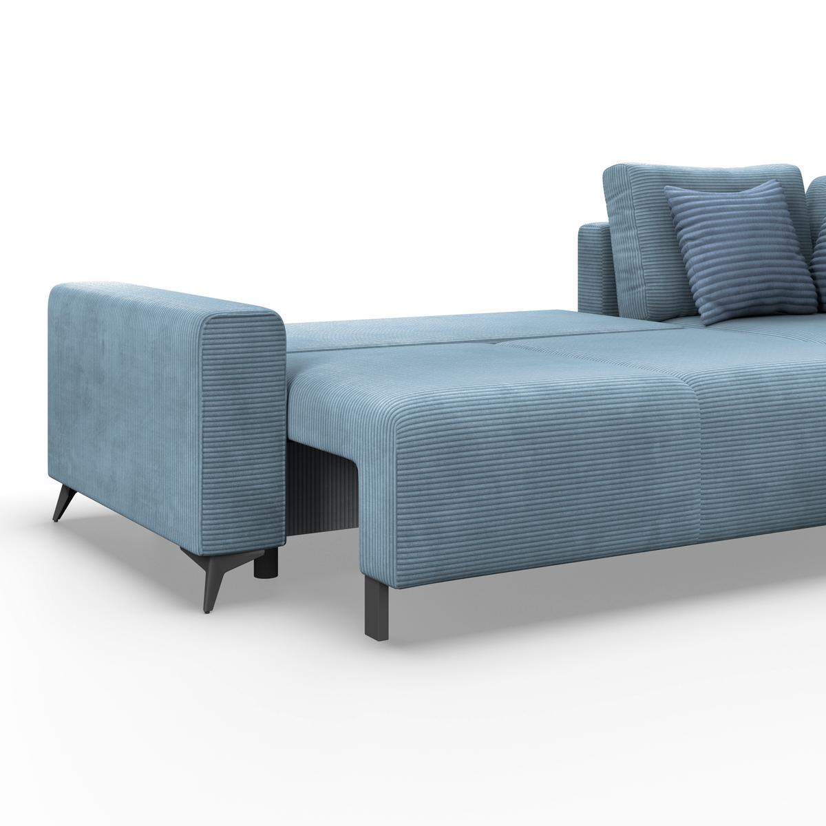 Ecksofa Mit Schlaffunktion Lincoln Blau Cord 270x212 Cm - Blau/Schwarz, MODERN, Textil (270/212cm)