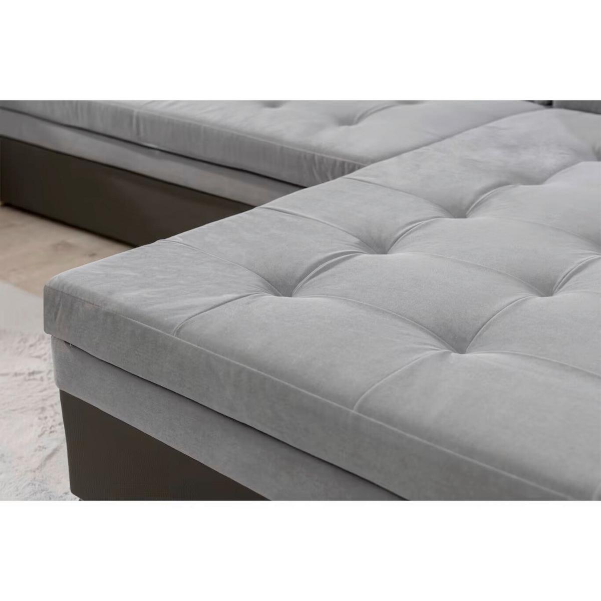 Wohnlandschaft Damario Grau, Schwarz U:189x338x189cm - Chromfarben/Schwarz, Design, Textil (189/338/189cm) - MID.YOU