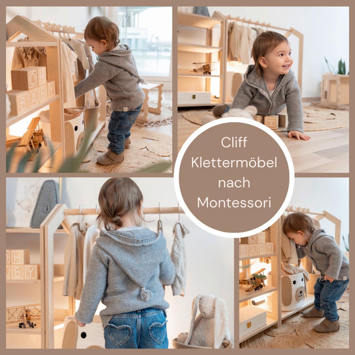 Montessori Garderobe für Kleinkinder - Birkefarben, Basics, Holz (124/43/81cm) - CLIFF