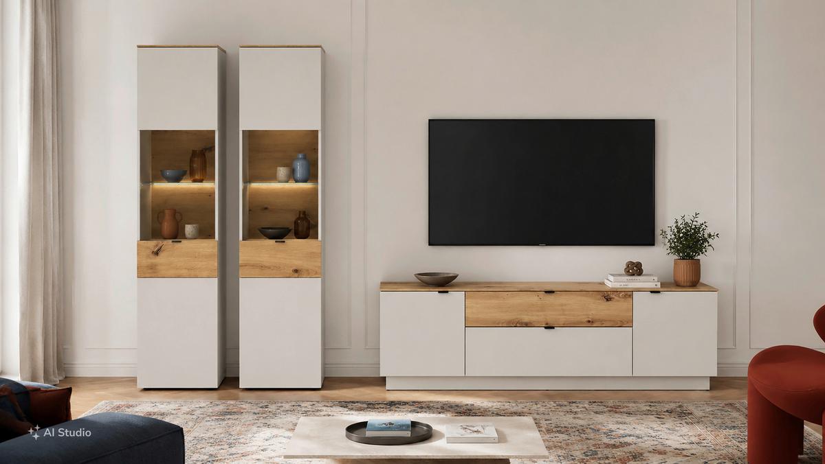 TV-Element Viona Kaschmir/Eiche B: 180cm - Kaschmir/Eiche Artisan, Basics, Holzwerkstoff (180/59,5/40cm)