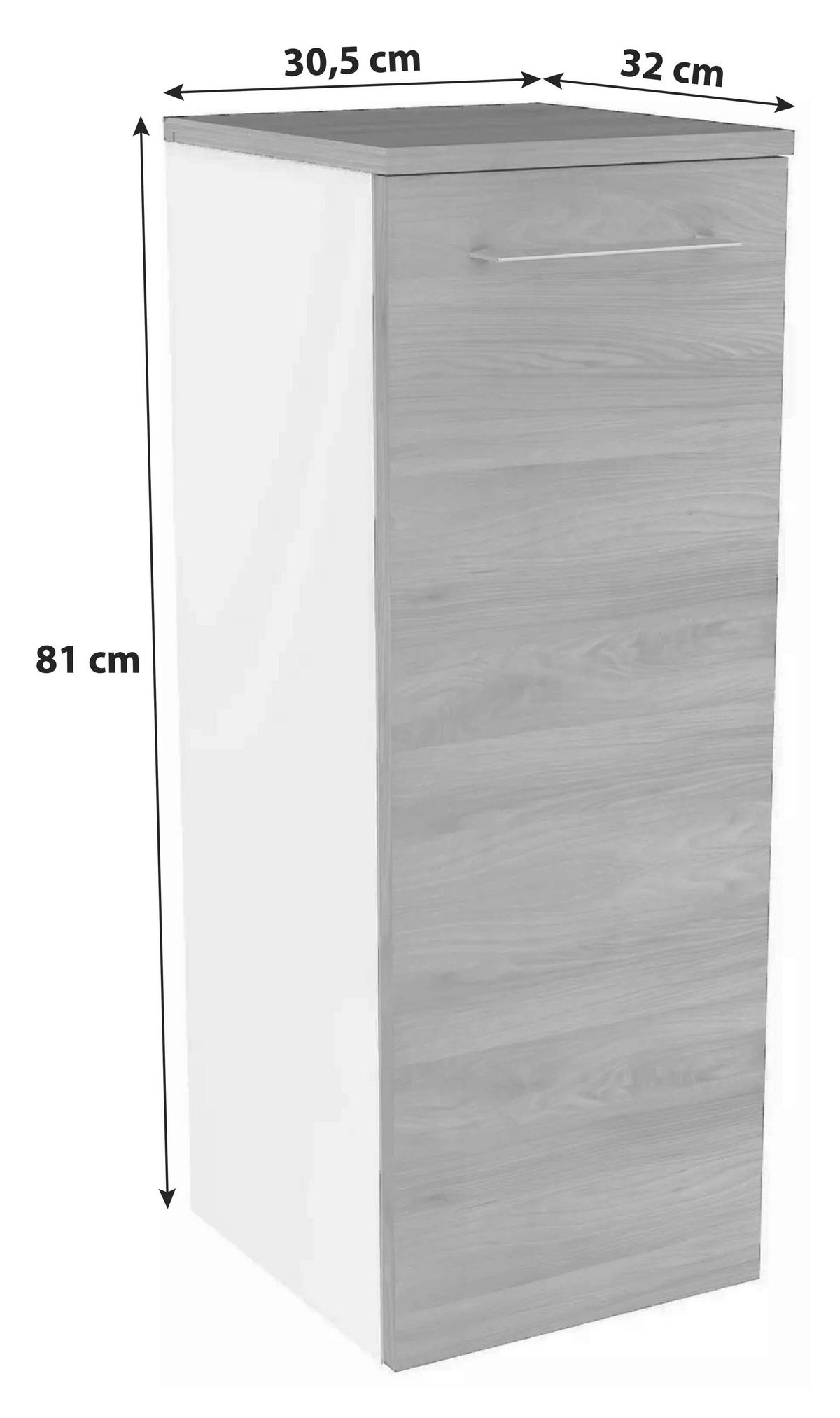 Midischrank mit Türdämpfer Lima B: 31cm, Weiß+esche Dekor - Eschefarben/Weiß, MODERN, Glas/Holzwerkstoff (30,5/81/32cm) - MID.YOU