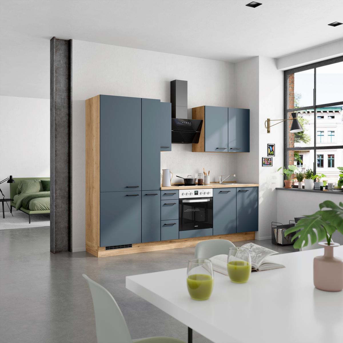 Küchenleerblock Easytouch High-Line, H3 Links - Blau/Eichefarben, MODERN, Holzwerkstoff (270cm) - Nobilia