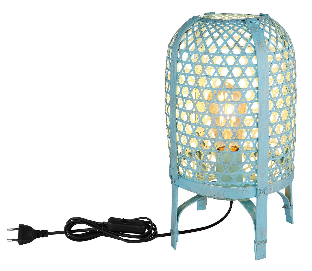 Tischleuchte 15762ta - Blau, Natur, Naturmaterialien/Metall (22/37cm) - Globo