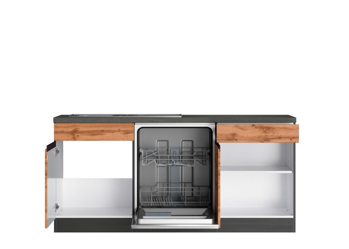 Eckküche Turin mit Geräten 240x360 cm Graphit/Eiche Dekor - Eiche Wotan/Graphitfarben, Design, Holzwerkstoff (240/360cm) - Held