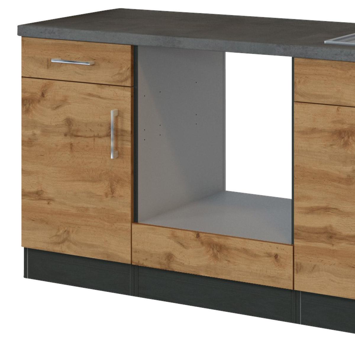 Küchenzeile Sorrento ohne Geräte B: 210 cm Eichefarben - Schieferfarben/Eiche Wotan, MODERN, Holzwerkstoff (210cm) - Held