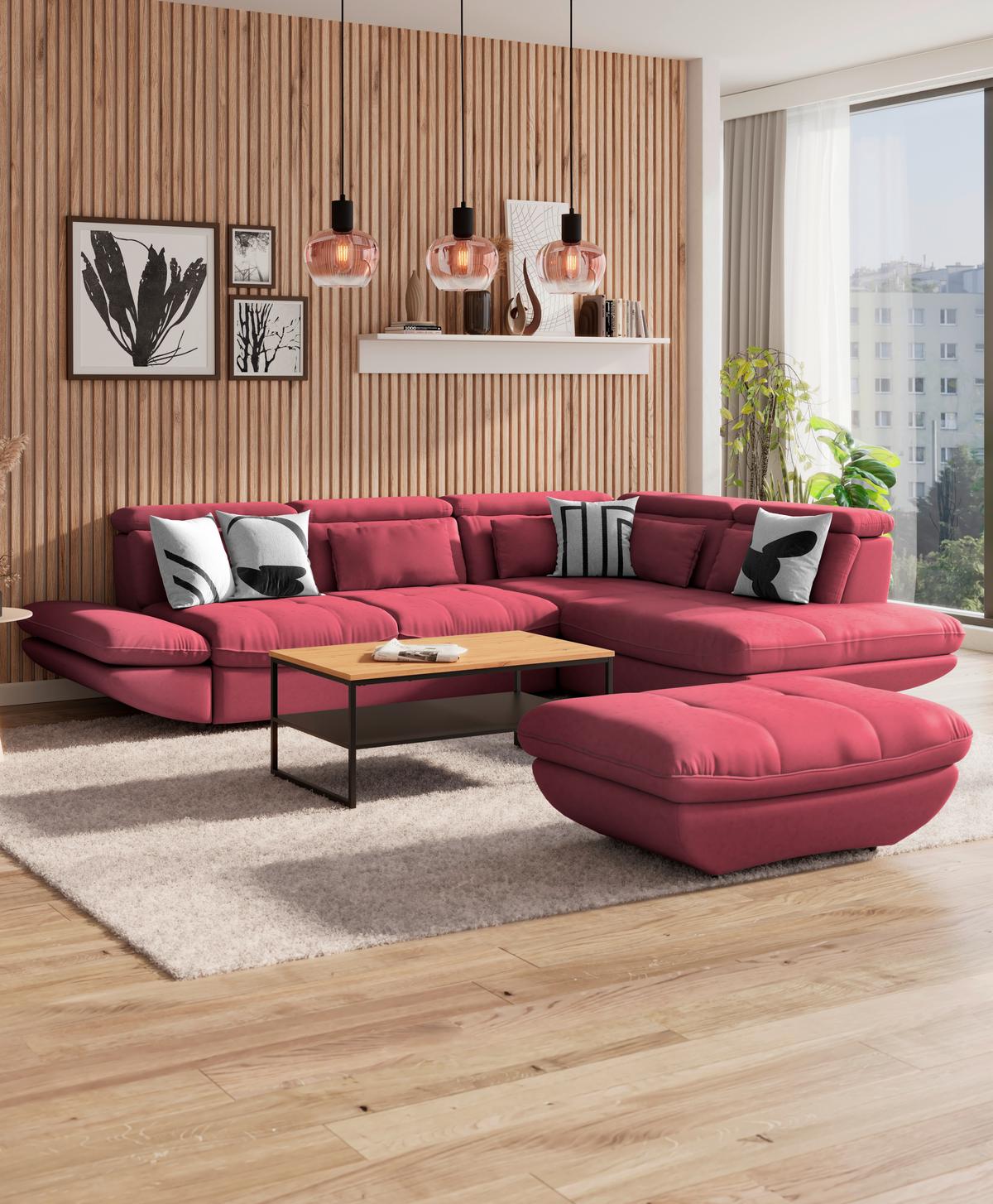 Wohnlandschaft Park - Koralle/Schwarz, MODERN, Textil (233/311cm) - Luca Bessoni