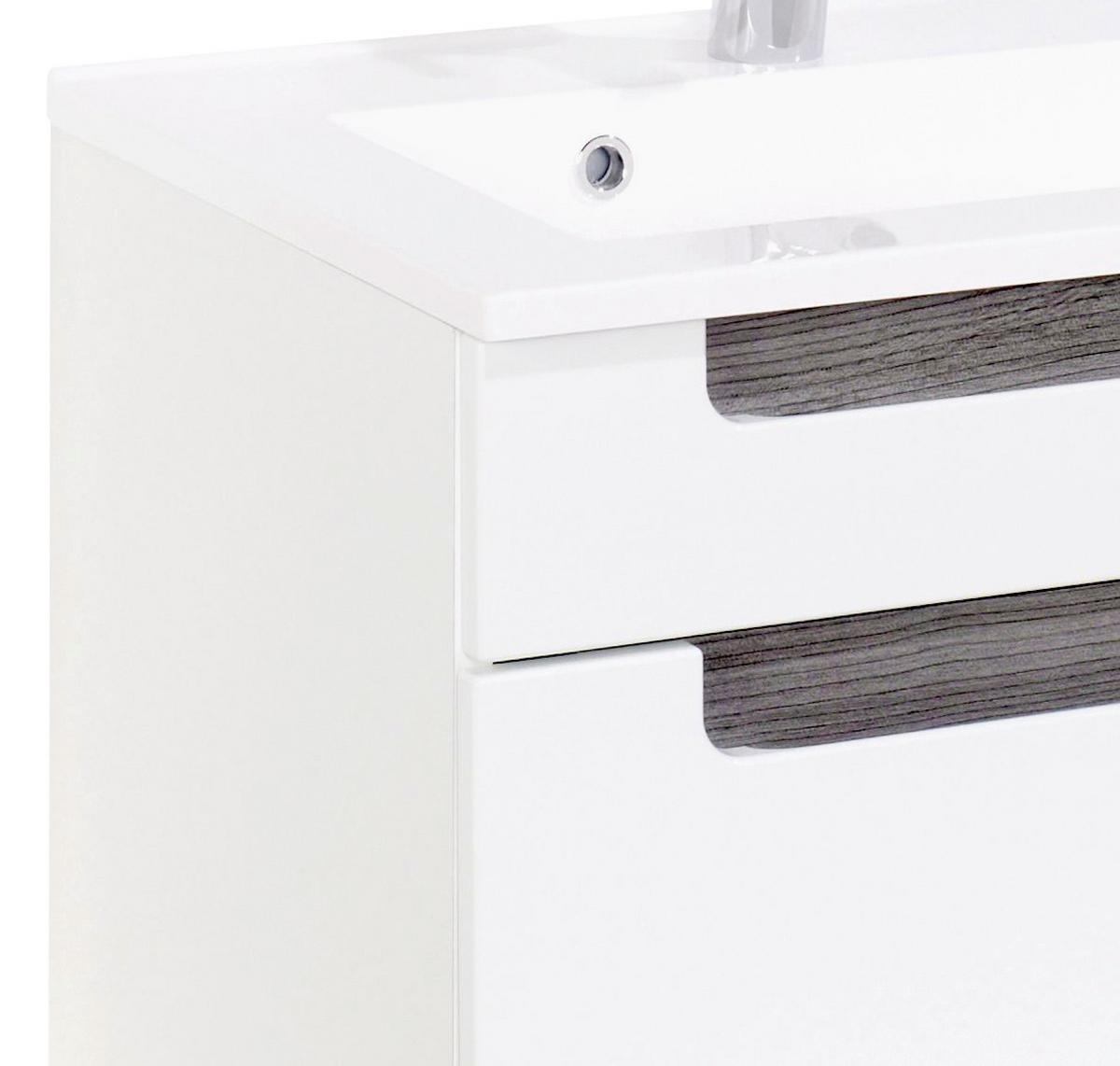 Waschbecken Mit Unterschrank Siena B: 60cm Weiß/eiche Dekor - Weiß/Silbereichenfarben, MODERN, Holzwerkstoff/Stein (60cm) - Held