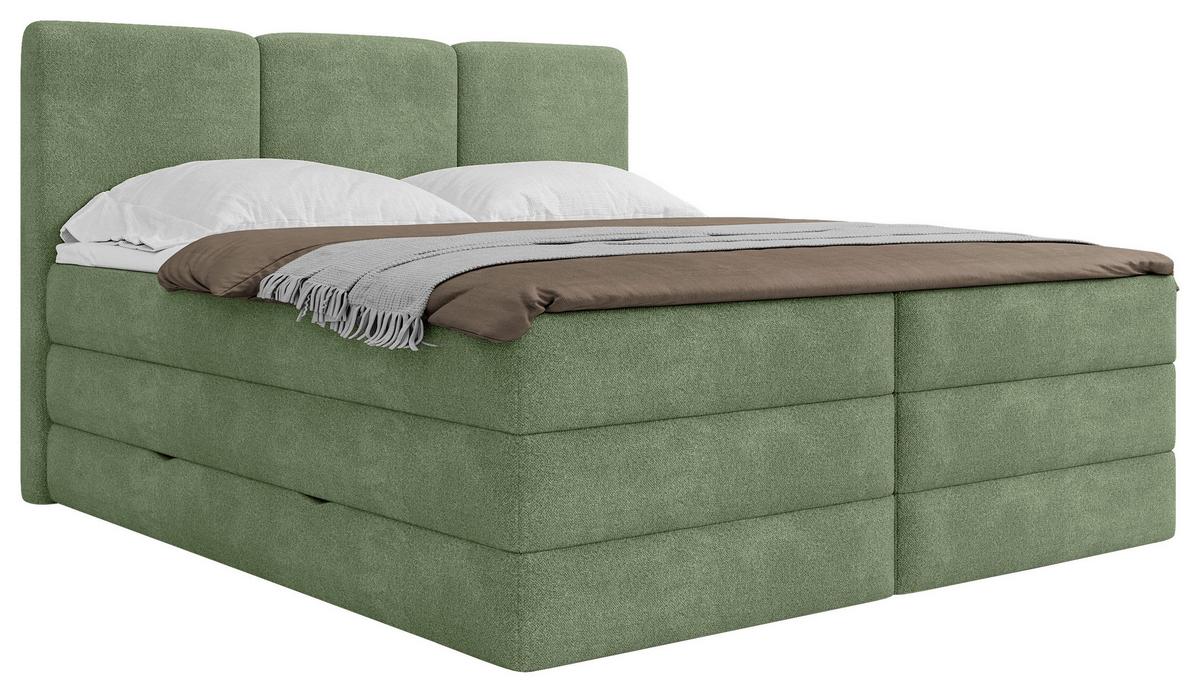 Boxspringbett mit Topper & Bettkasten 160x200 Castel K - Schwarz/Grün, MODERN, Holz/Holzwerkstoff (160/200cm) - MID.YOU