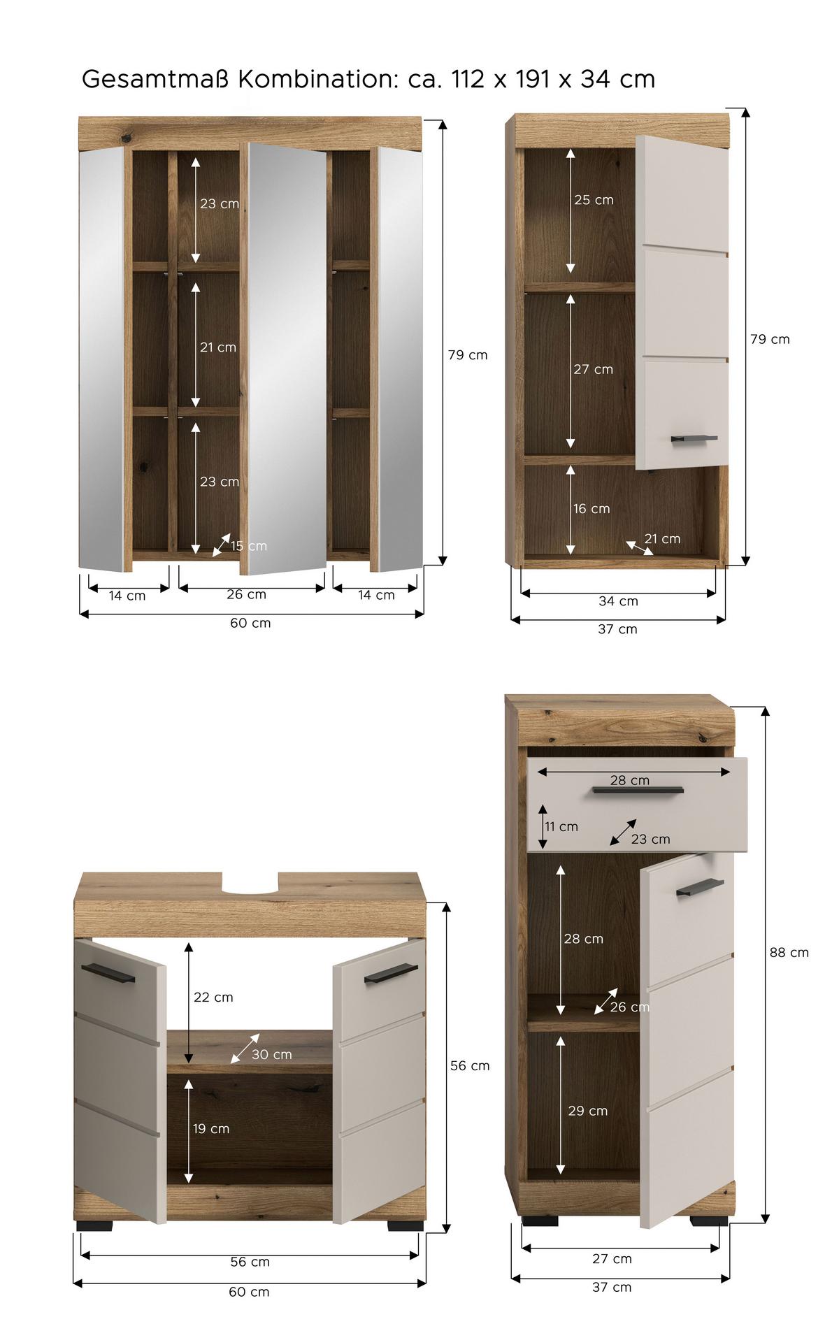 Badezimmer Scout Kaschmir/Naturfarben B: 134 cm - Kaschmir/Schwarz, MODERN, Glas/Holzwerkstoff (134cm) - MID.YOU
