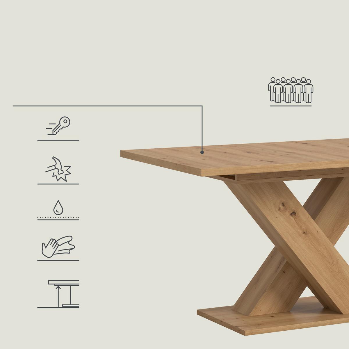 Ausziehtisch Marlon B:150-190 cm, Melamin Dekor Artisan - Eiche Artisan, KONVENTIONELL, Holzwerkstoff (150-190/90/76cm) - MID.YOU