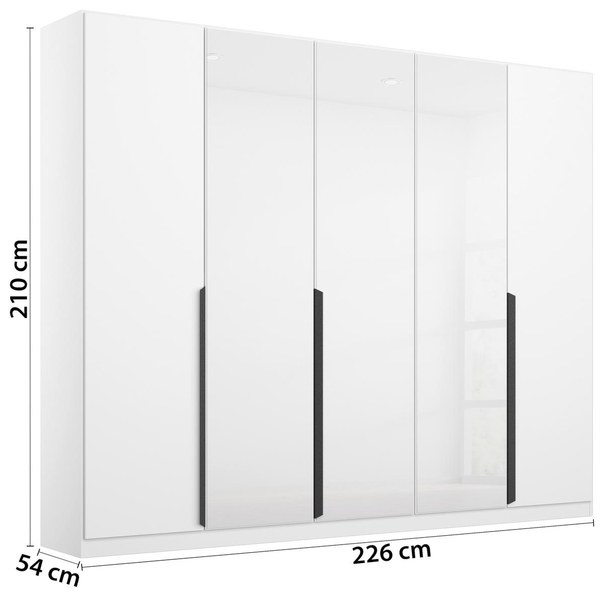 Drehtürenschrank Artemis B: 225 Cm Weiß - Weiß Hochglanz/Weiß, MODERN, Glas/Holzwerkstoff (225/210/54cm) - Rauch Möbel