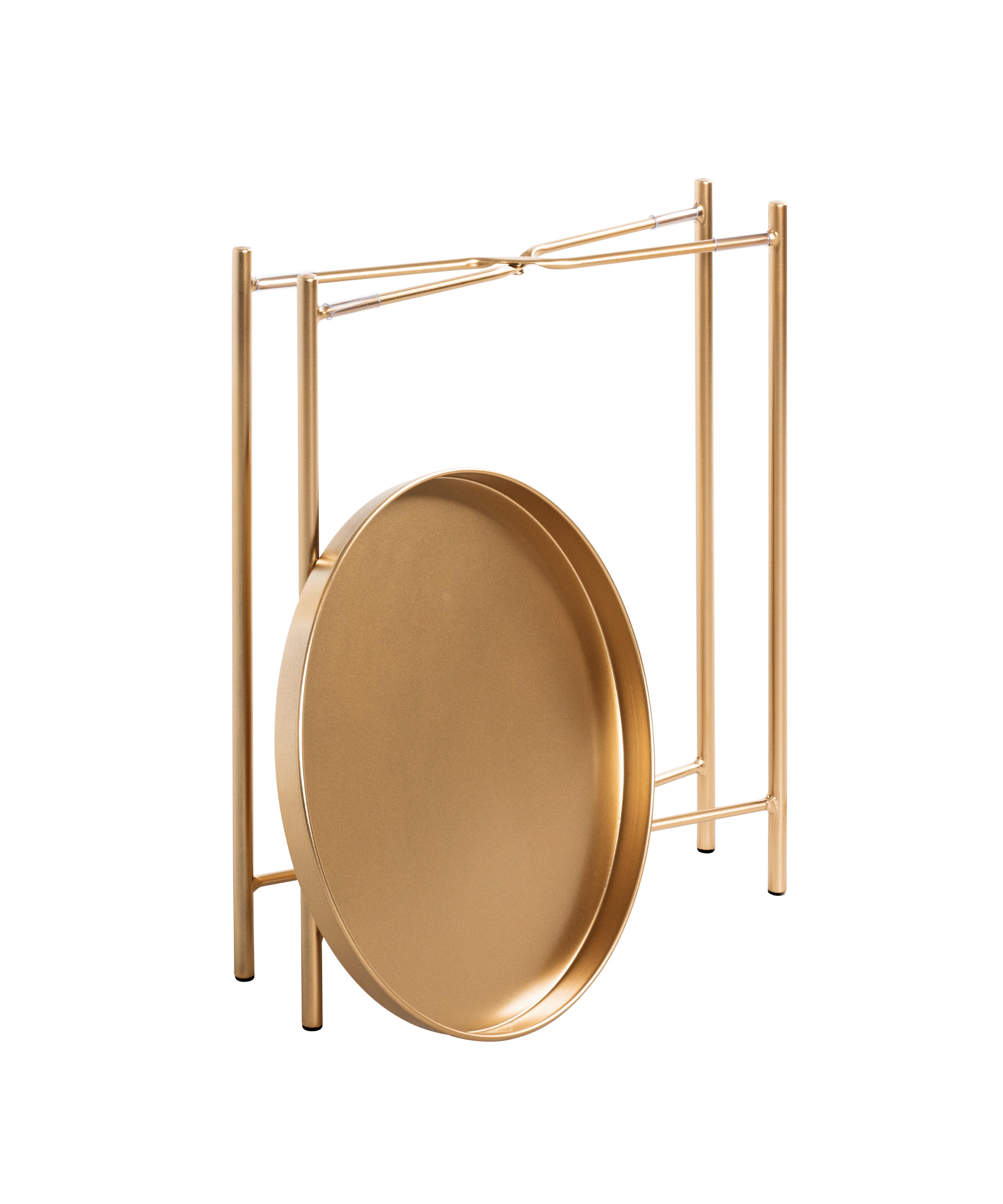 Beistelltisch GOLD aus Metall in Goldfarben mit abnehmbaren Tablett Detail Tablett