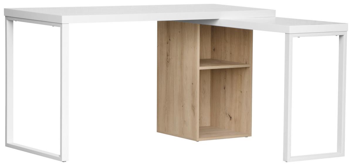 Eckschreibtisch Mit Stauraum B: 140cm H: 75cm Tamara - Eichefarben/Weiß, MODERN, Holzwerkstoff/Metall (140/60/75cm) - MID.YOU