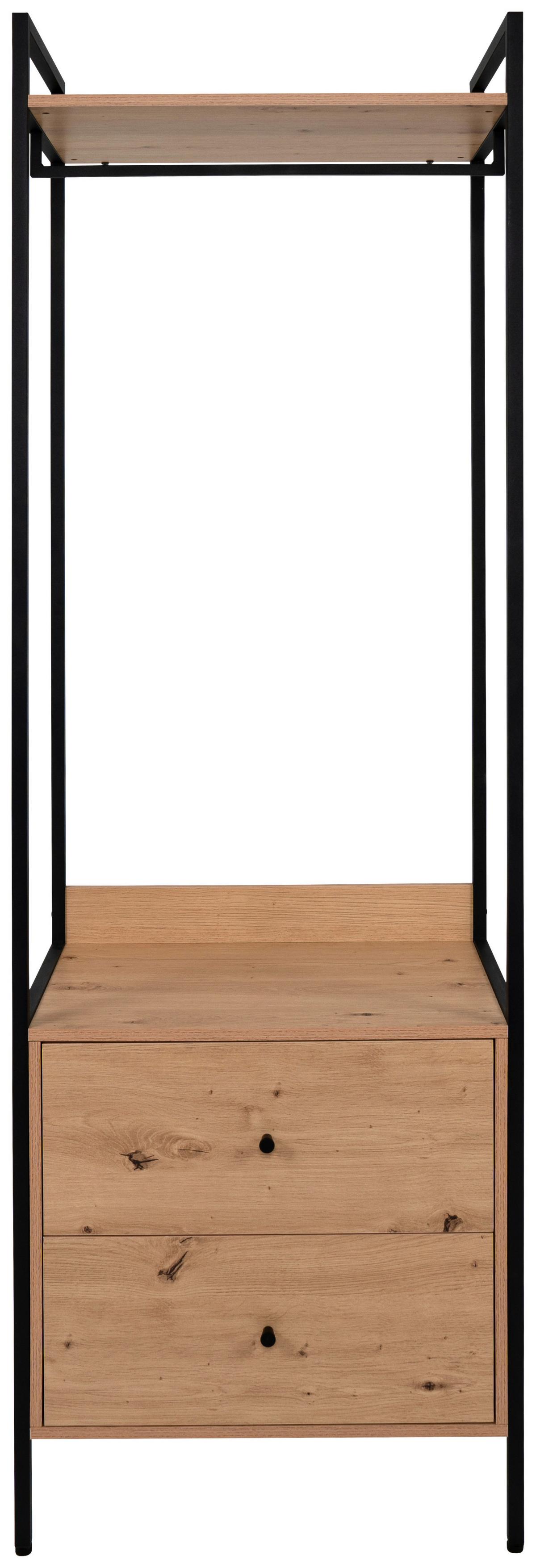 Garderobe Dhaka Eichefarben/schwarz B: 64 Cm - Schwarz, MODERN, Holzwerkstoff/Metall (64/190/40cm)