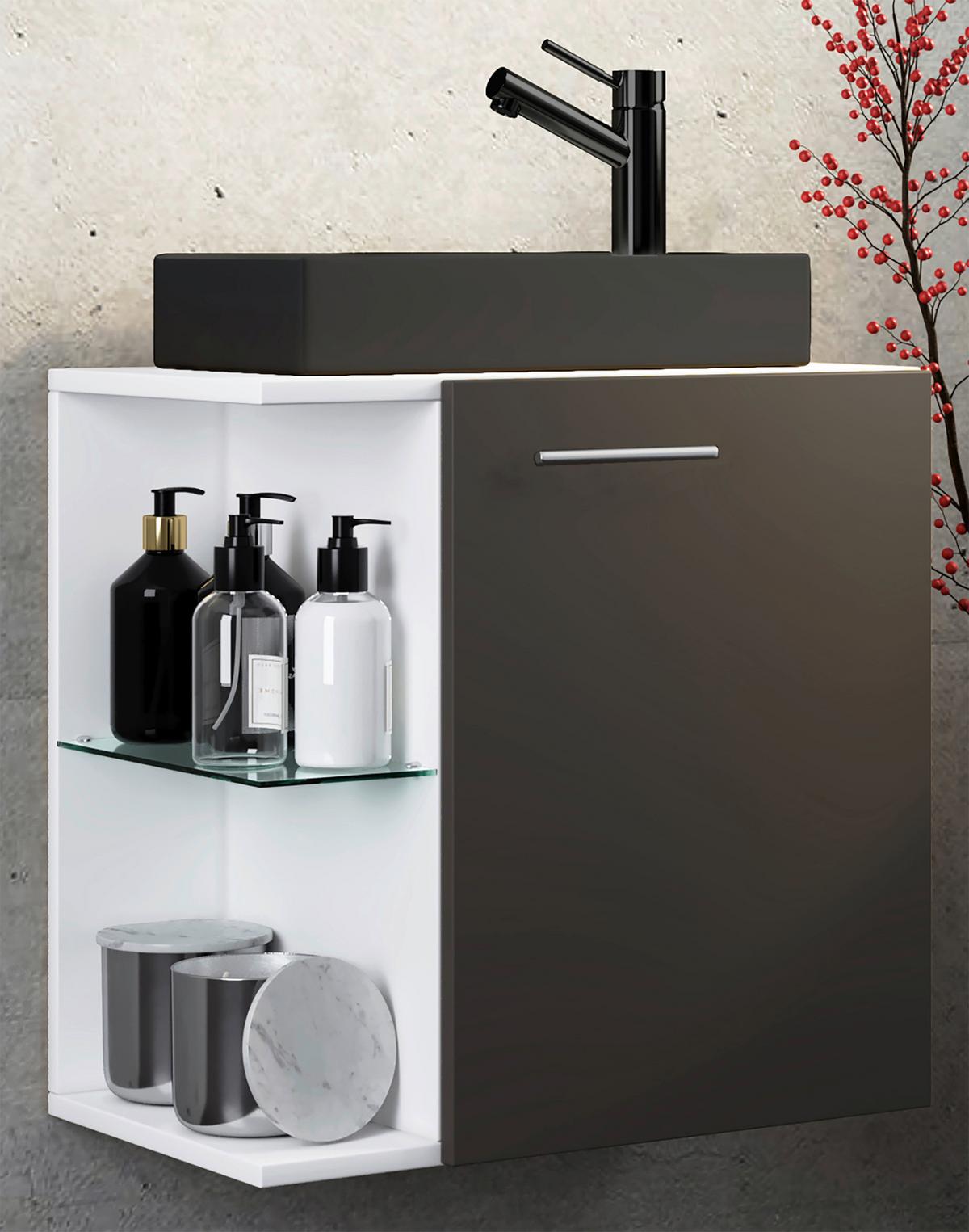 WASCHTISCHKOMBI HAUSA BL - Anthrazit/Schwarz, MODERN, Glas/Keramik (52cm) - MID.YOU