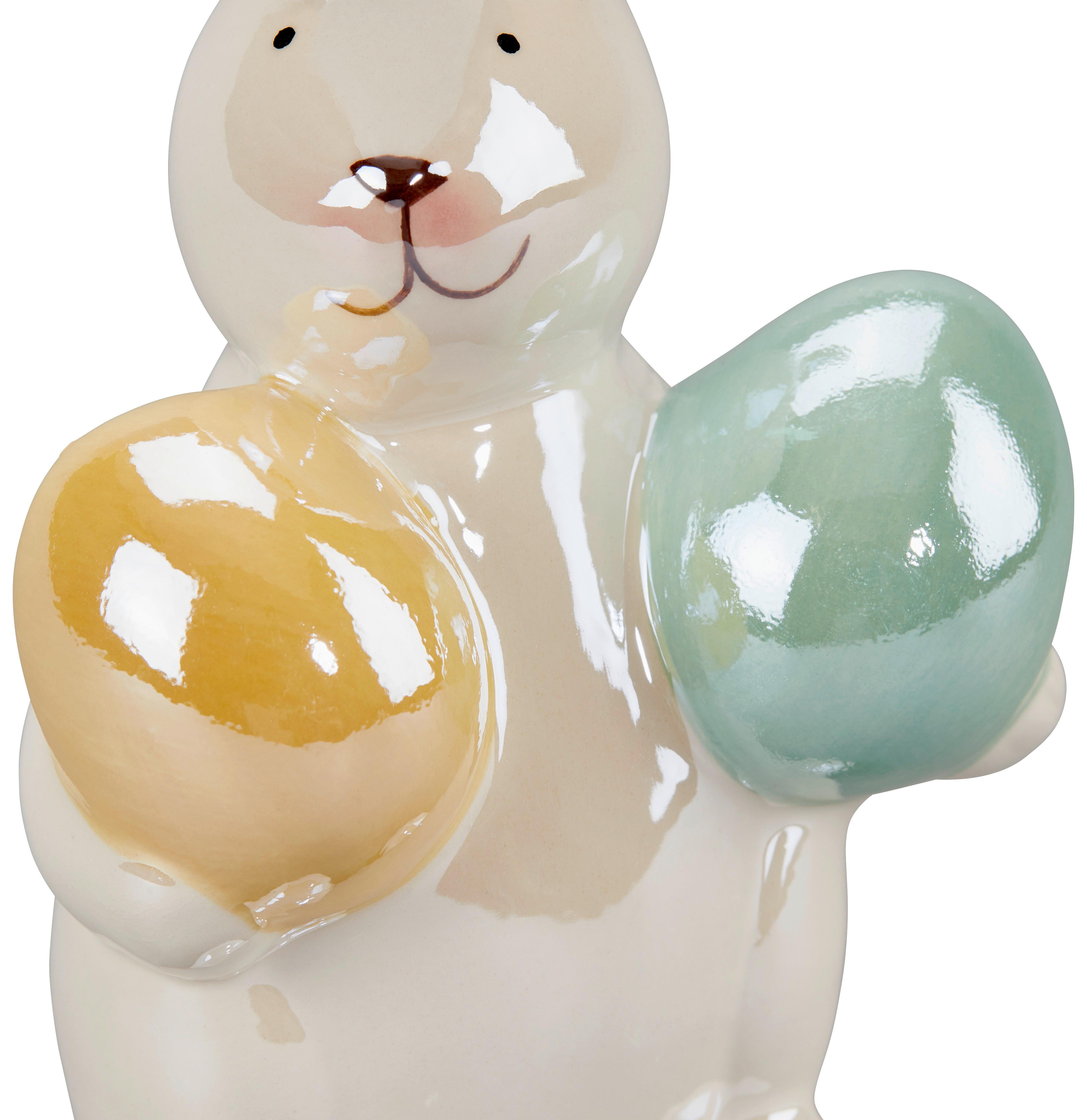 Dekofigur Hase H: 13,5 cm Porzellan für Indoor - Gelb/Weiß, KONVENTIONELL, Keramik (8,2/6/13,5cm) - Ondega