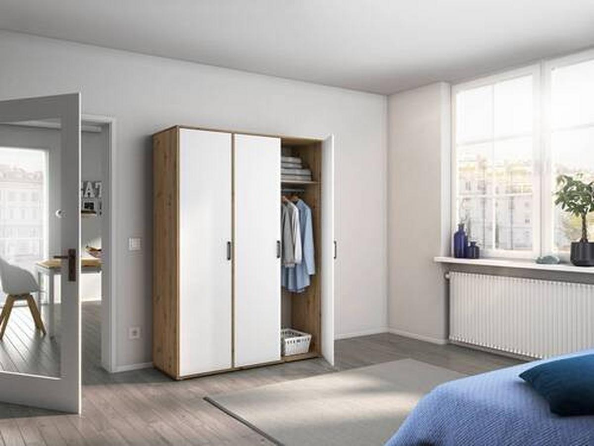 Drehtürenschrank 140 cm Voyager Eiche Artisan,weiß - Weiß/Eiche Artisan, MODERN, Holzwerkstoff (140/194/53cm) - Rauch Möbel