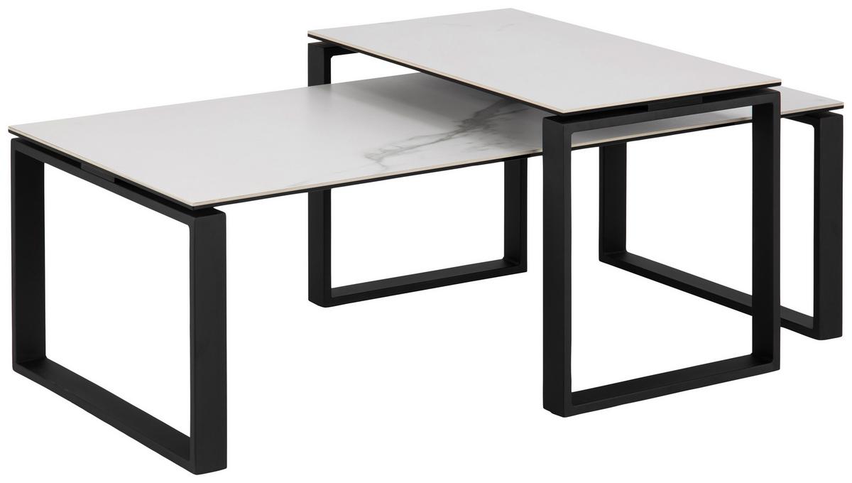 Dohányzóasztal  Szett Katrine - fekete/fehér, Trend, Üveg/fém (115/55/45cm) - MID.YOU