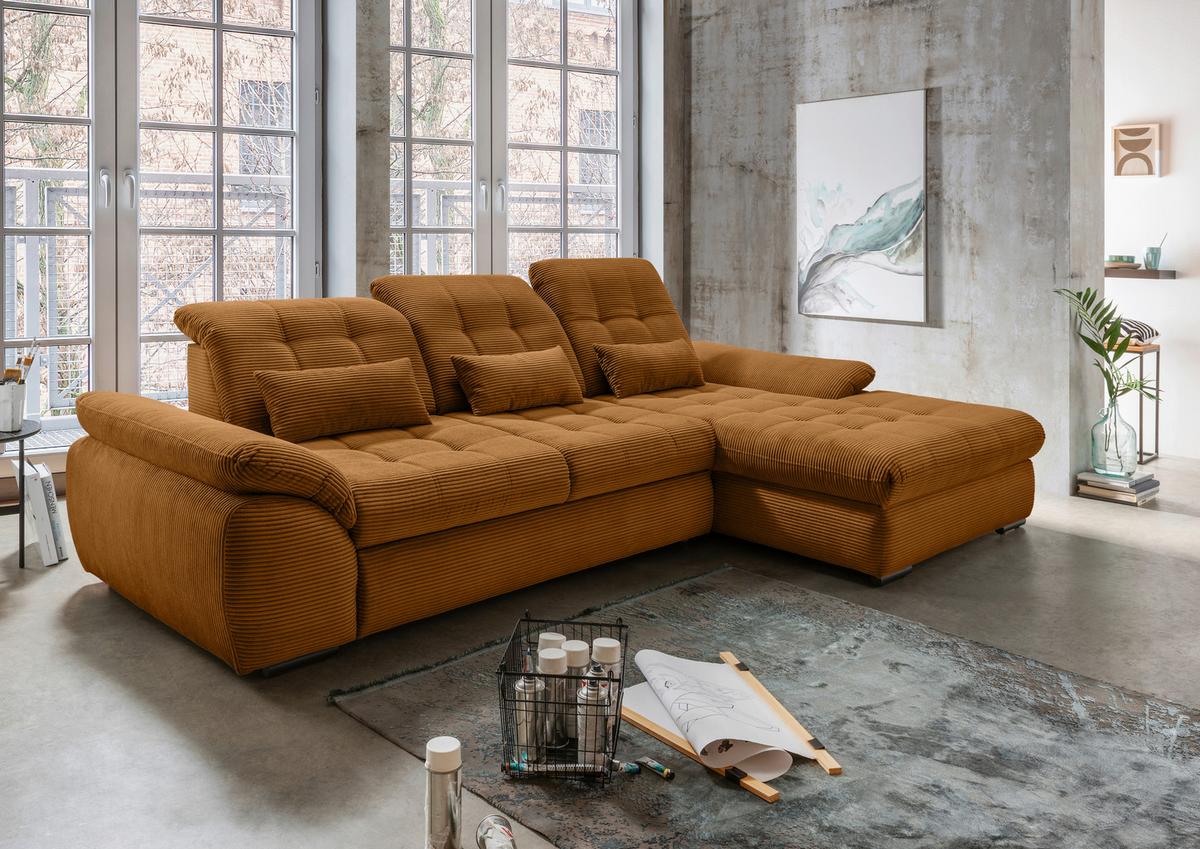 Ecksofa mit Bettkasten Rigatti Goldfarben 314x184 cm - Goldfarben/Schwarz, MODERN, Textil (314/184cm) - Livetastic