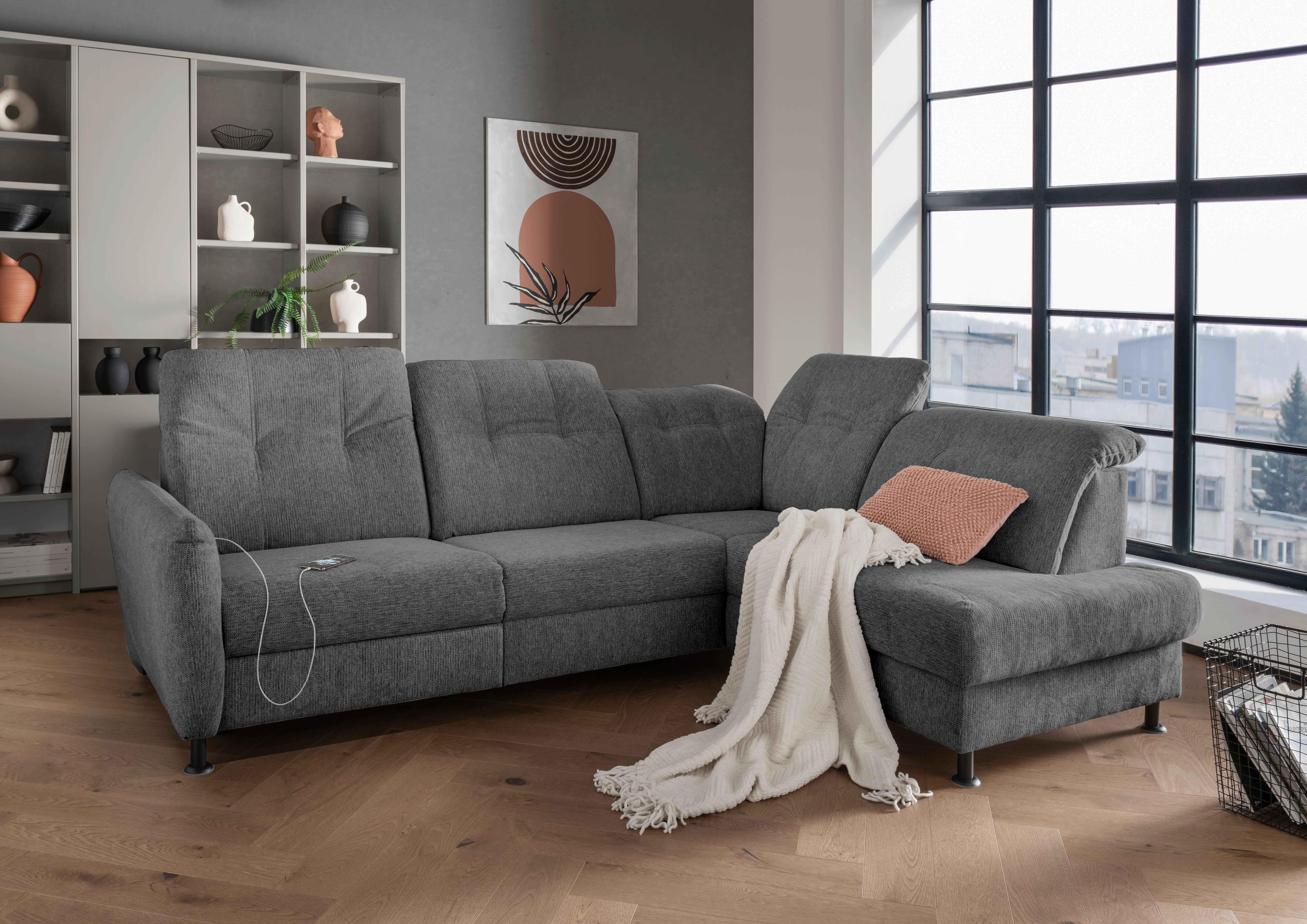 Ecksofa Minori Chenille Anthrazit, S: 270x198 cm - Anthrazit/Schwarz, MODERN, Textil (270/198cm) - Livetastic