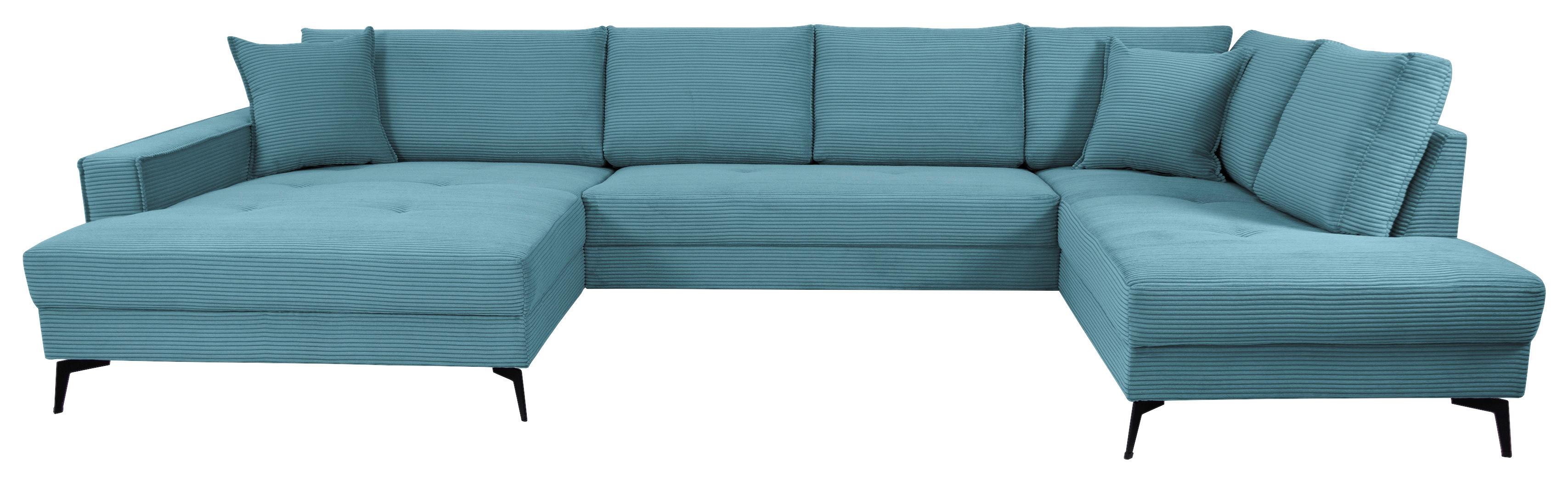 Wohnlandschaft Zero Blau U-Form 195x362x173cm - Blau/Schwarz, Trend, Textil (173/362/195cm)