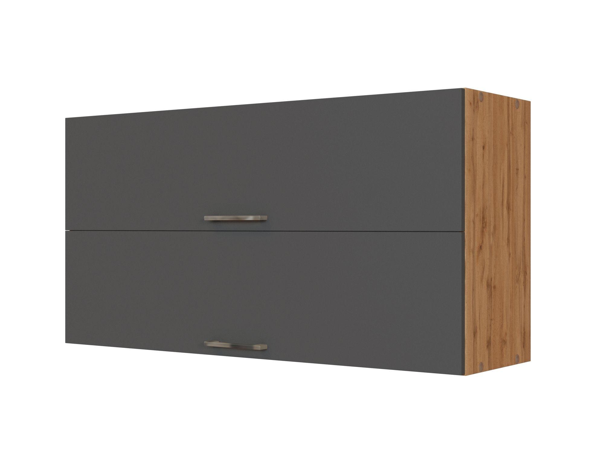 Küchenoberschrank B: 110 cm Eiche Dekor/Anthraz. 2 Klappen