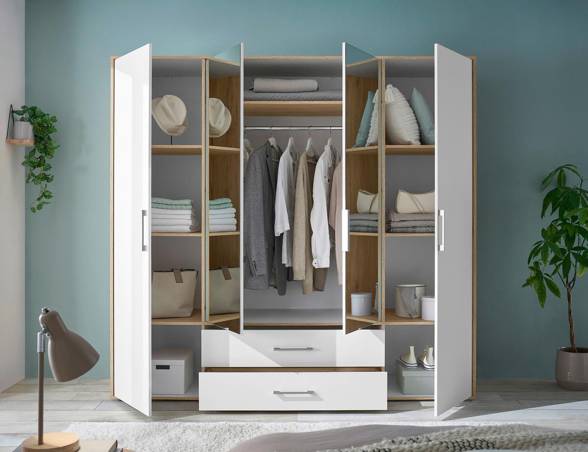 Šatníková skriňa LEMBO - biela/strieborná, Konventionell, kompozitné drevo/plast (206/195/60cm)