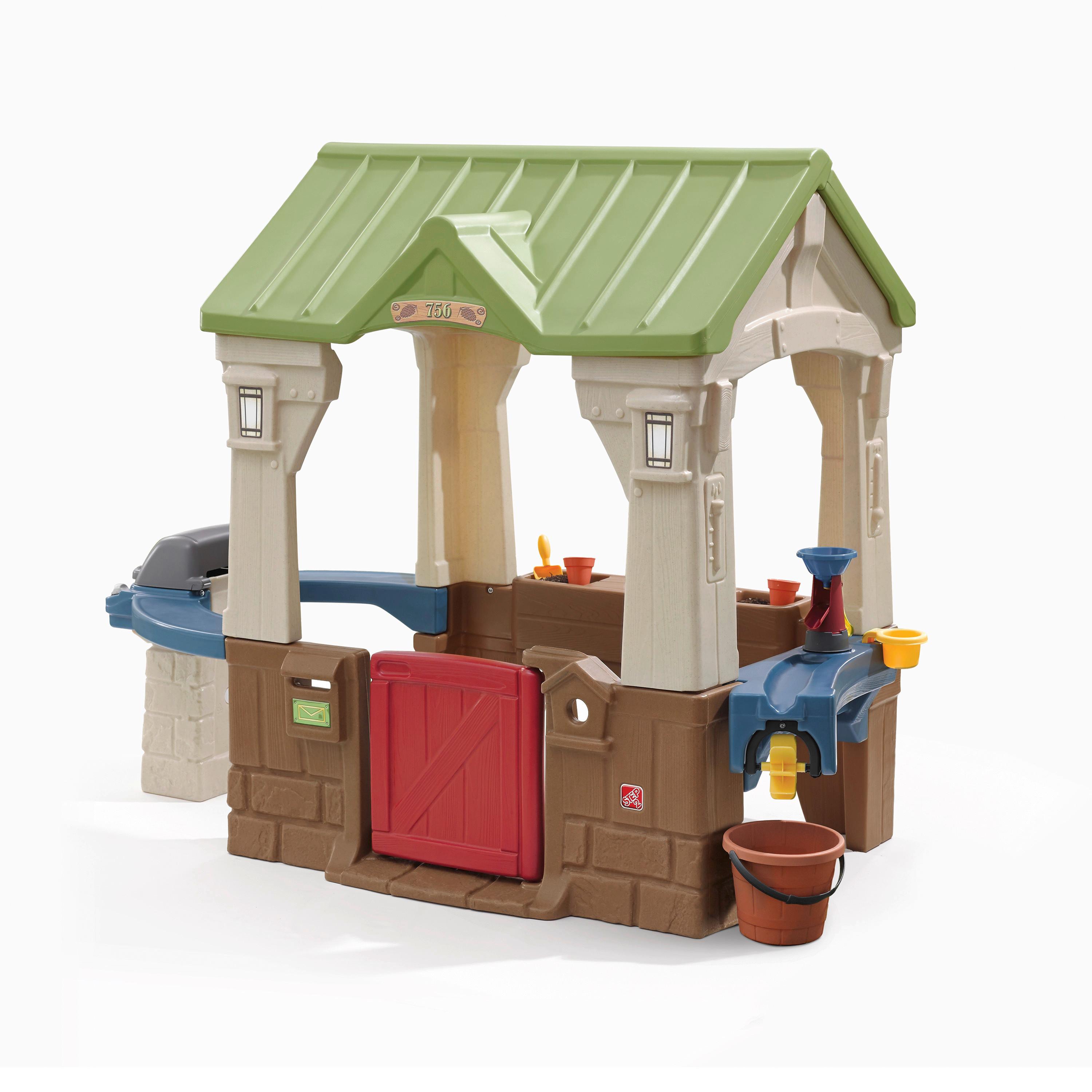 Spielhaus Kunststoff Mit Wasserpumpe Braun, Grün, Blau - Basics, Kunststoff (179,1/137,2/95,3cm) - Ambia Garden