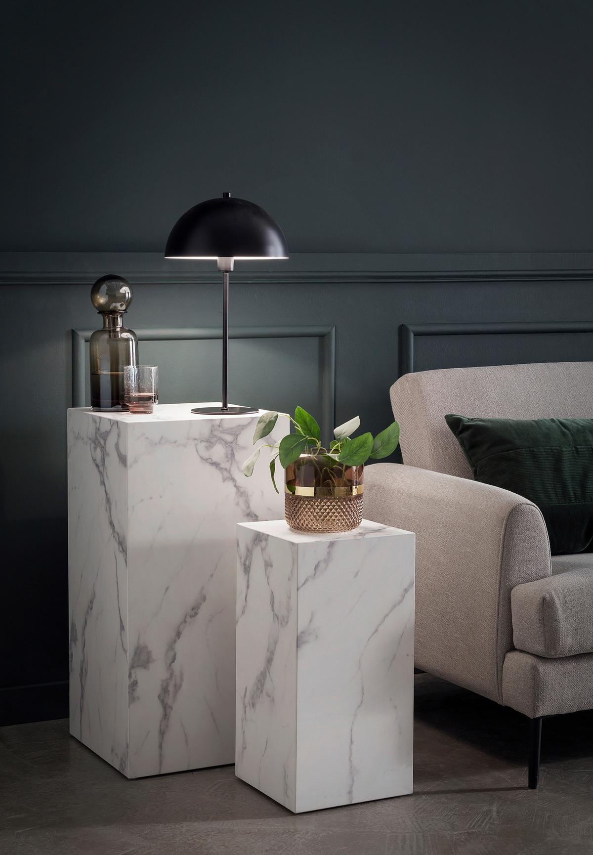 Beistelltischset 2-teilig Weiß/marmoroptik - Weiß, Design, Holzwerkstoff (35-25/35-25/70-50cm) - Livetastic