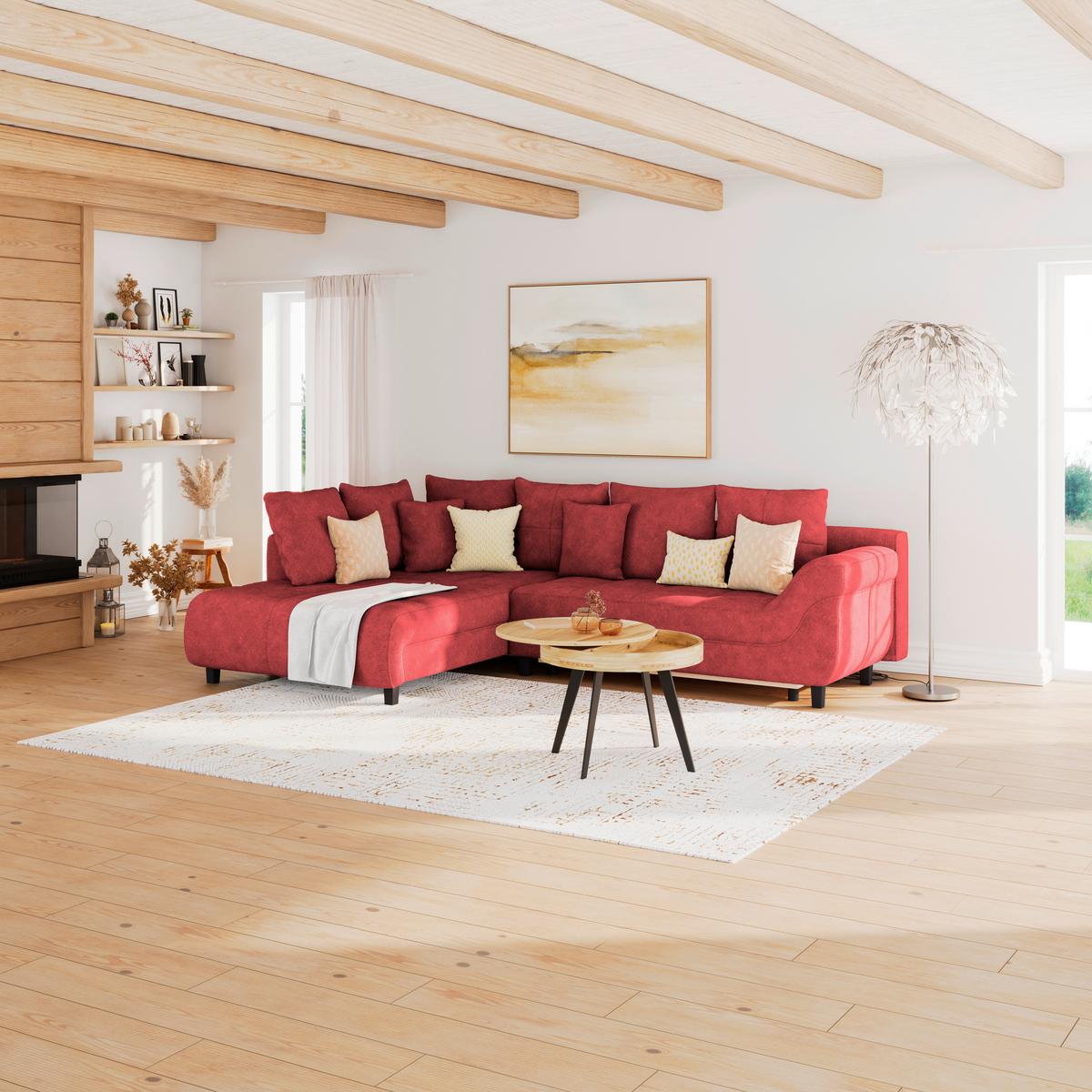 Ecksofa Mendoza - Rot/Schwarz, Design, Textil (197/309cm) - Ondega