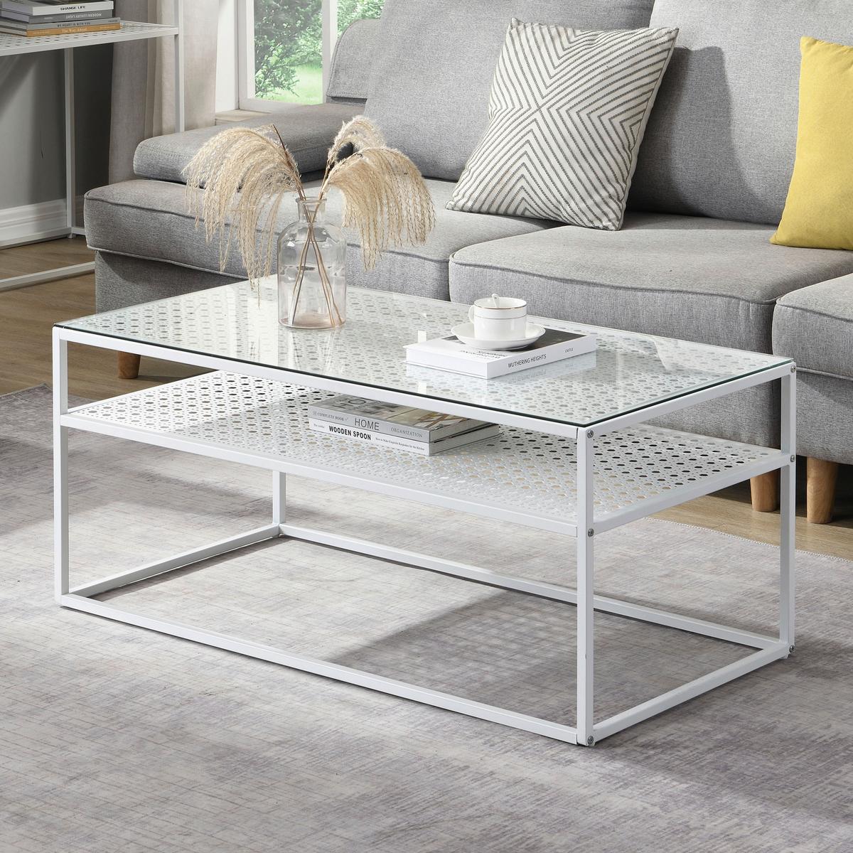 COUCHTISCH Weiß L: 100cm - Weiß, Design, Glas/Metall (100/50/45cm) - MID.YOU