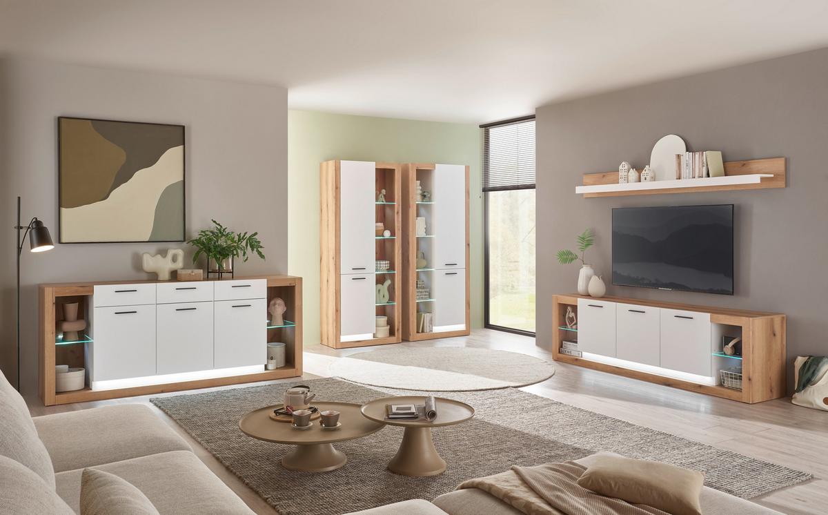 Wandboard Brixen Weiß/Eichefarben B: 198cm - Eichefarben/Weiß, Design, Holzwerkstoff (198/21/20cm) - MID.YOU