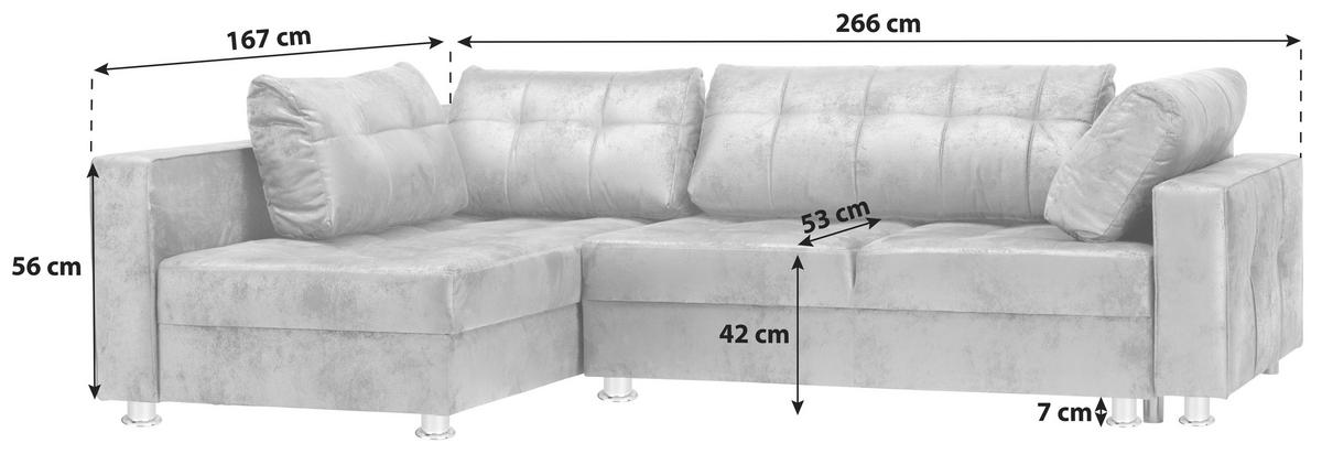 Ecksofa Mit Schlaffunktion + Bettkasten Fancesco Grau - Chromfarben/Dunkelgrau, MODERN, Textil (167/266cm) - Livetastic