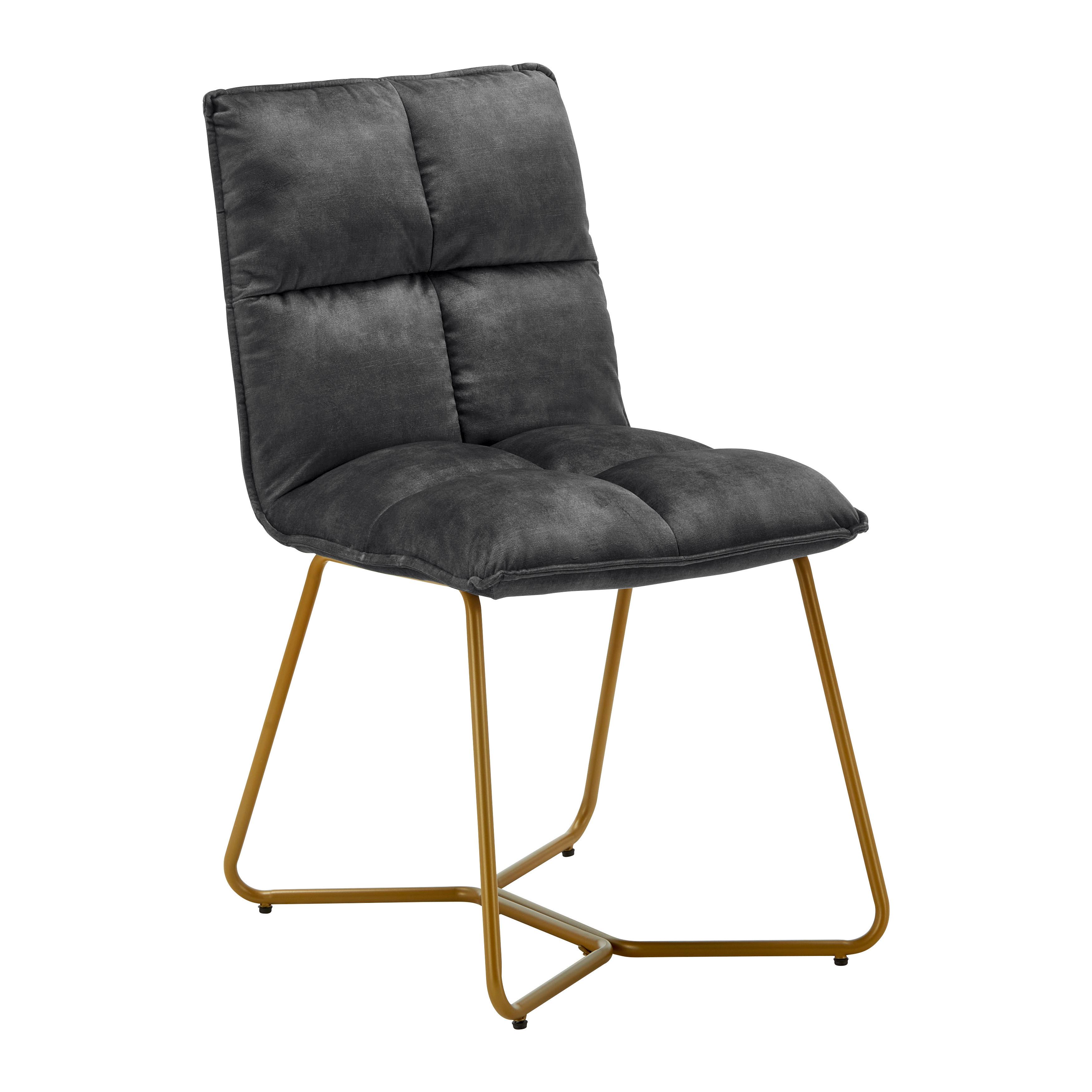 Židle ze sametu Fonia - tmavěšedá - tmavě šedá/barvy zlata, Moderní, kov/dřevo (49/85,5/57,5cm) - Bessagi Home