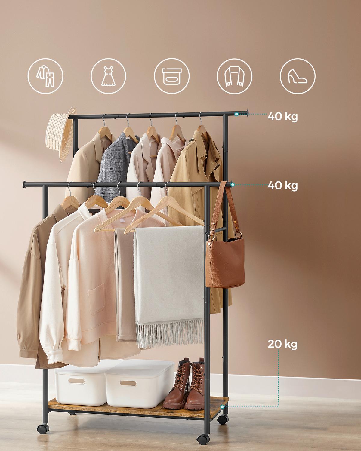 Kleiderwagen Braun/schwarz B: 98,5 Cm - Schwarz/Braun, Basics, Holzwerkstoff/Kunststoff (98,5/156,8/39,6cm)