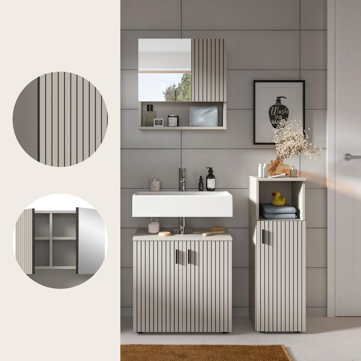Badezimmer Mone Kaschmir/Schwarz B: 90cm - Kaschmir/Schwarz, Trend, Glas/Holzwerkstoff (90cm) - MID.YOU