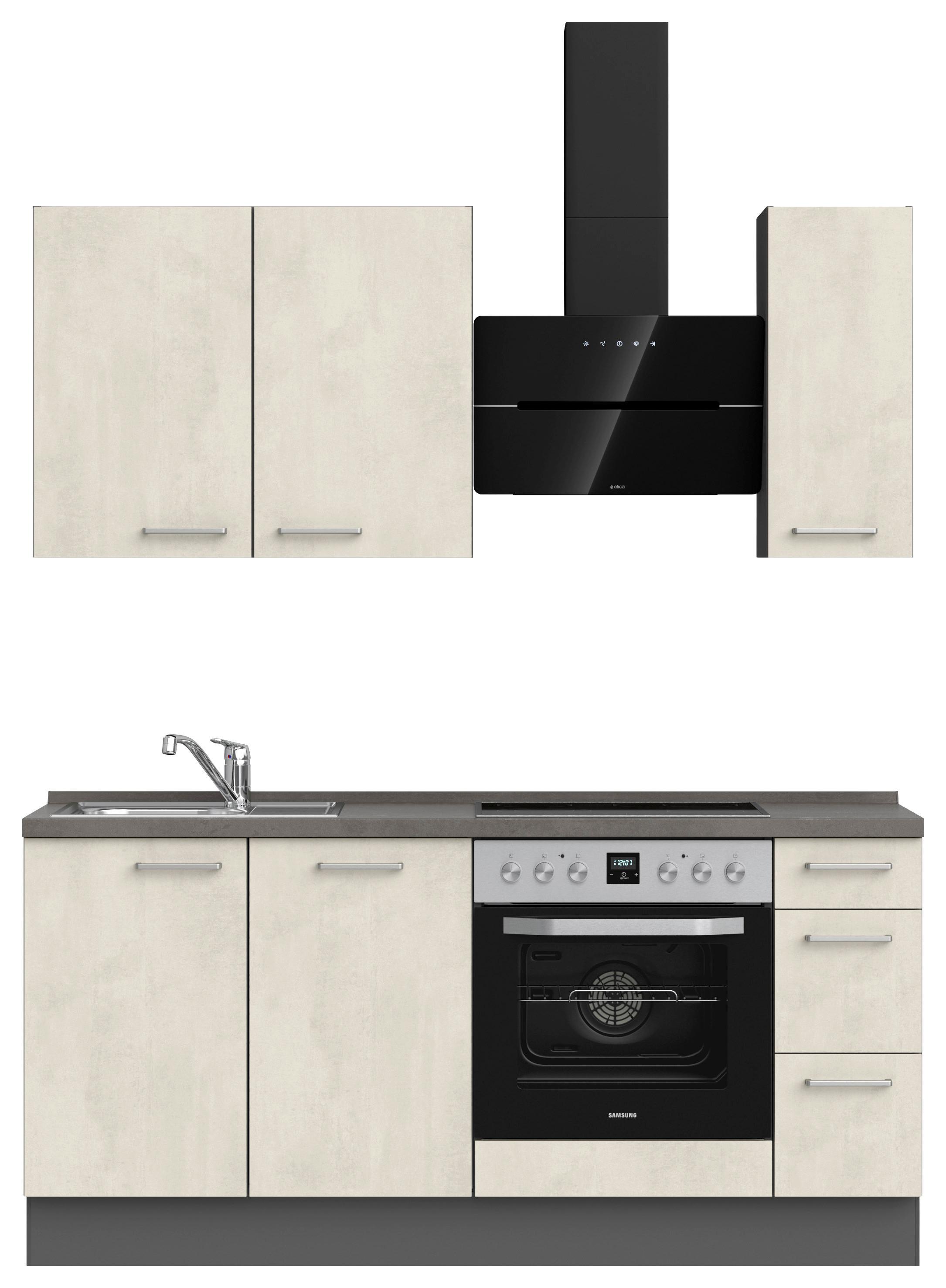 Kuchynská linka 180CM biely betón/ bridlicová šedá - biela/farba ušľachtilej ocele, Modern, kov/kompozitné drevo (180cm) - Nobilia