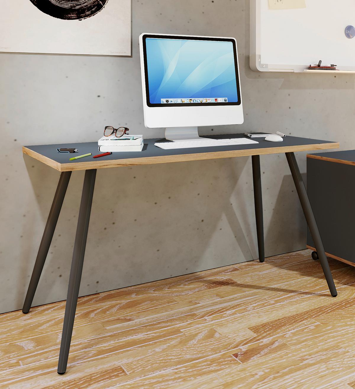 Schreibtisch Salia Anthrazit/Eiche Dekor L: 138cm - Honigeiche/Anthrazit, Design, Holzwerkstoff/Metall (138/80/70cm) - P & B
