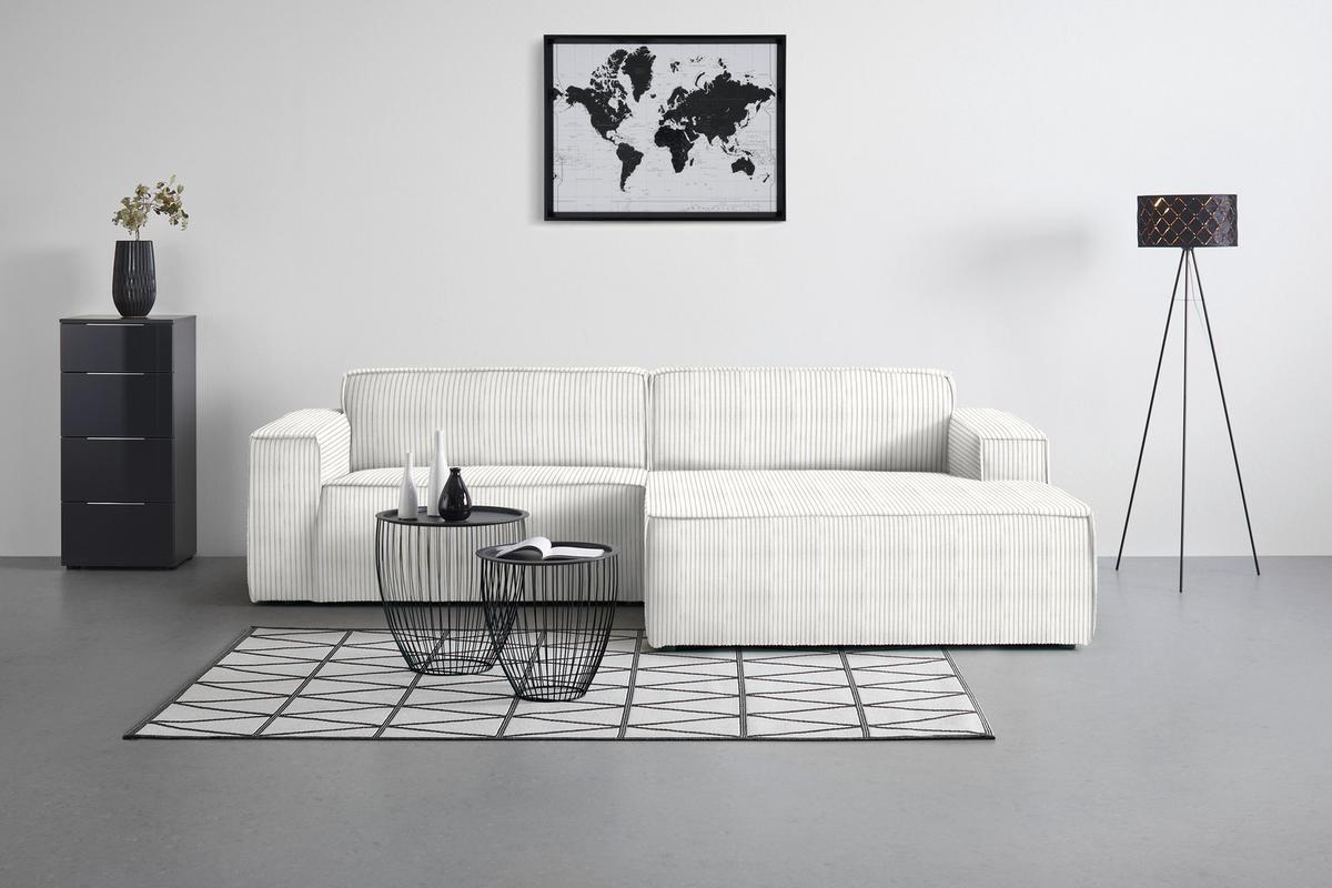 Rohová sedačka LOFT, pravá, béžový manšestr - černá/světle zelená, Moderní, textil/plast (265/75/172cm) - Mömax