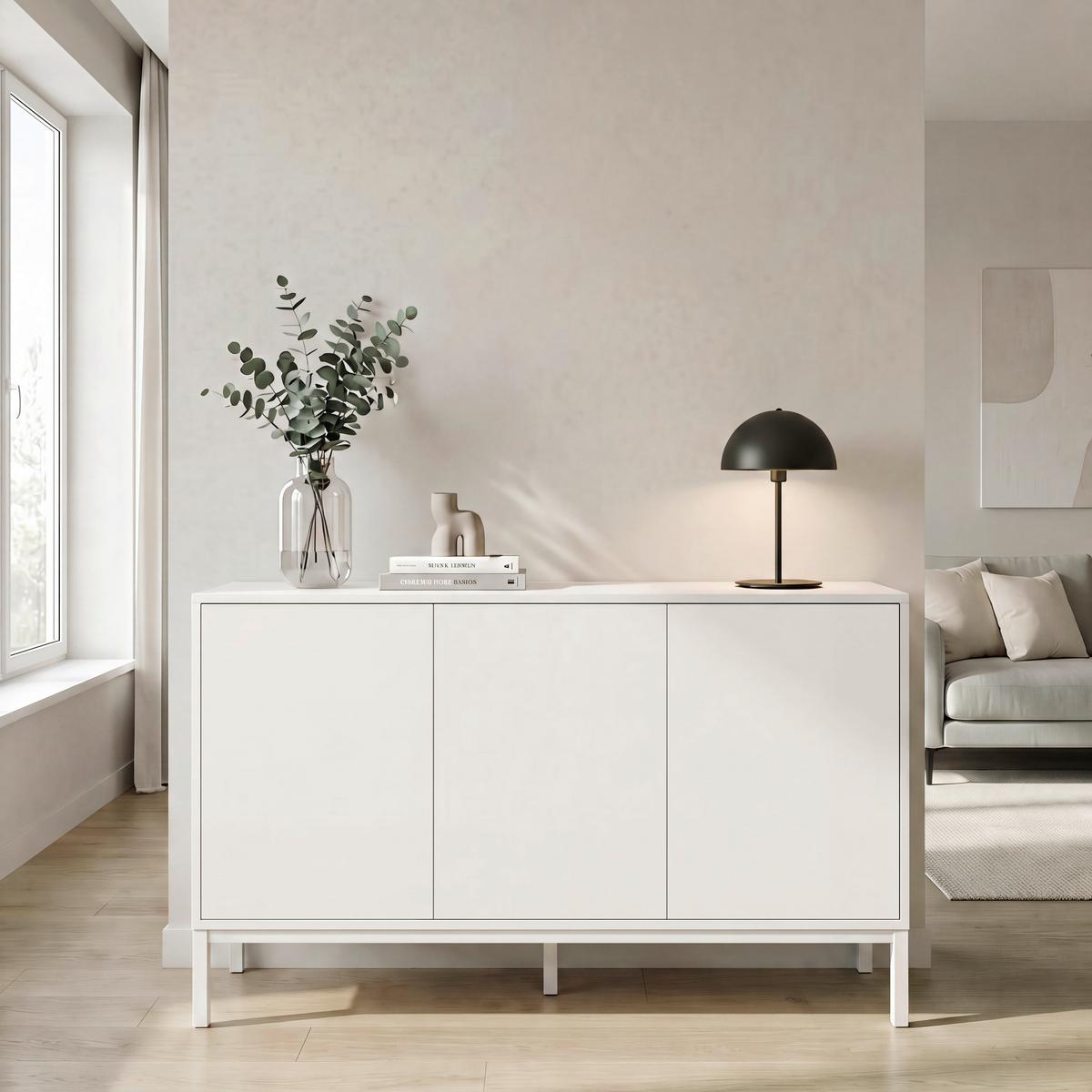 Široká komoda Amber biela MDF/Kov práškovaný - biela, Modern, kov/kompozitné drevo (150/80/40cm) - Bessagi Home