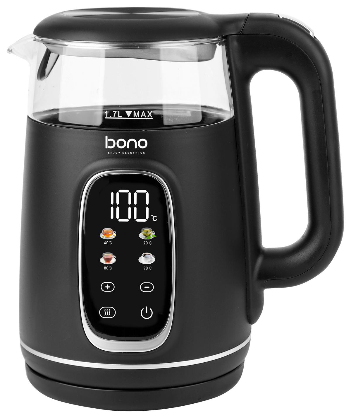 Wasserkocher Zuza - Schwarz, Basics, Glas/Kunststoff (21,7/16/25cm) - Bono