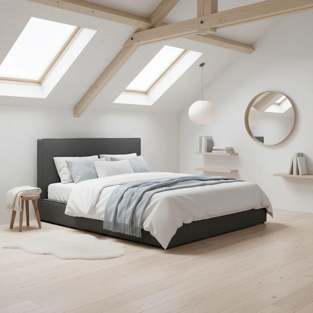 Čalúnená posteľ GINA 180x200 cm, tmavosivá - čierna/prírodná farba, Modern, kov/drevo (180/200cm) - Bessagi Home